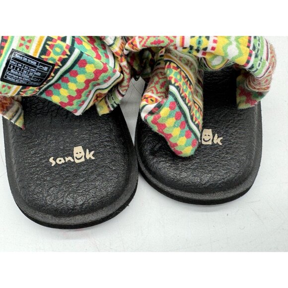 Sanuk Yoga Sling 2 Flip Flop Sandals Women's 8 Black Natural Koa Tribal Beach - Picture 7 of 9